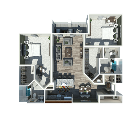 Floor plan for 2 beds, 2 baths, 1164 sqft